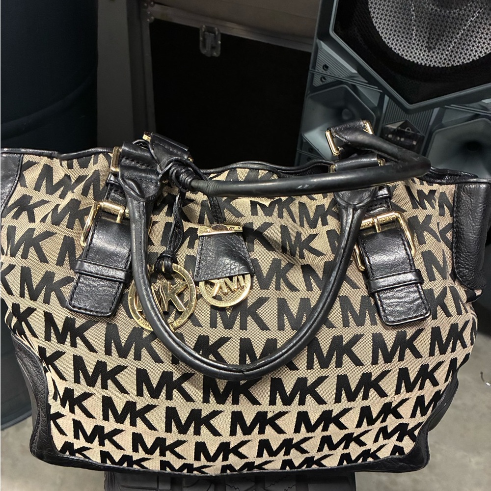 Michael Kors Black and Cream MK Logo Tote